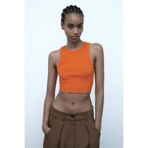 Zara Ribbed Cropped Tank Top Orange Size S